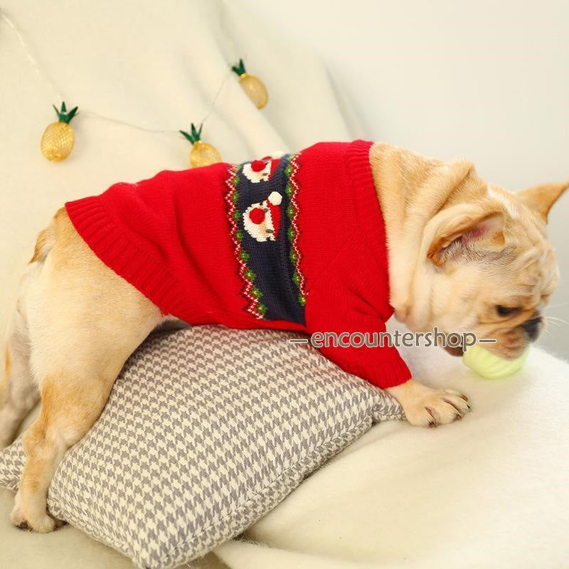 犬 服 犬の服 ペット服 フレンチブルドッグ服 ドッグウェア セーター ニット クリスマス サンタ柄 秋冬 保温防寒 小中型犬 メール便対応