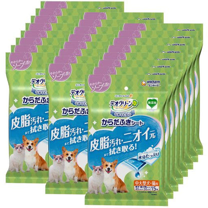 <a href="https://www.qoo10.jp/gmkt.inc/Search/brand.aspx?brandno=124384" target="_blank" class="title_brand" id="btn_brand" title="デオクリーン">デオクリーン</a>デオクリーン からだふきシート 中型犬 香り付き 15枚×24個セット