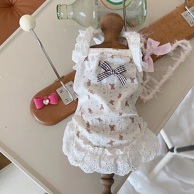 [犬 服]犬 洋服 ins人気商品 ペット服春夏新作レースホルターショート犬猫ホームウェア