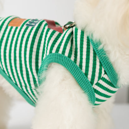 犬 洋服 春夏犬服ボーダーベスト帽子リードスリング小型犬猫ペット服