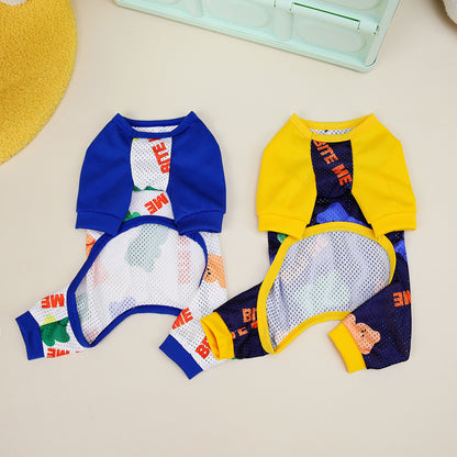 犬服 ペットウェア 春夏新作テディ通気服ペットホームウェアメッシュ4本足ズボン