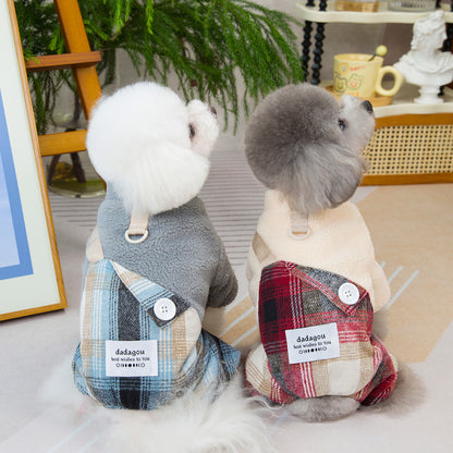 人気犬の服ペット服小型犬や猫が秋と冬に着用することができます暖かく快適なチェック柄の四本足のズボンに代わって