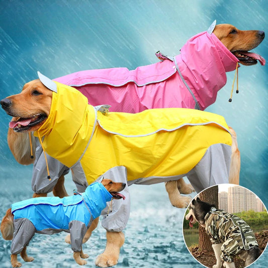 ペット犬用レインコート ポンチョ 大型犬向け 着せすい カッパ 春夏秋冬 モデル リード穴あり 新入庫 雨の日のお散歩に適 ウェア 雨具 防水 軽量 防水服 全身