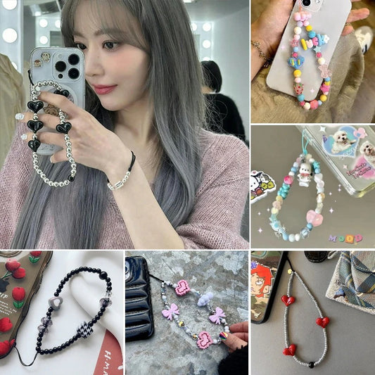 スマートフォン ストラップ かわいい スマホ キーホルダー 韓国 スマホチャーム 手首 手作りパーツ 携帯チャーム 紛失/落下防止 ブレスレット ビーズキーチェーン ハンドバッグ キー用 装飾 女の子