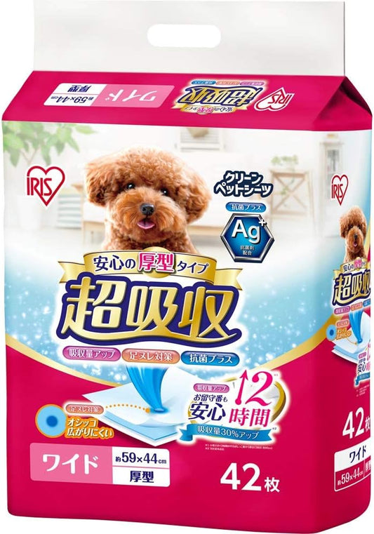 アイリスオーヤマ(IRIS OHYAMA) ペットシーツ 厚型 超吸収 抗菌 消臭 小型犬・中型犬 12時間交換不要 ワイド 42枚入