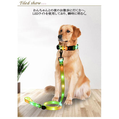 [送&料無料]リード LEDライト式リード LED 光る 首輪 ライト付き カラフル 夜間 USB 充電式 充電式 散歩 犬 発光 幅2.3cm 小型犬 点滅 犬用リード LEDライト式リード