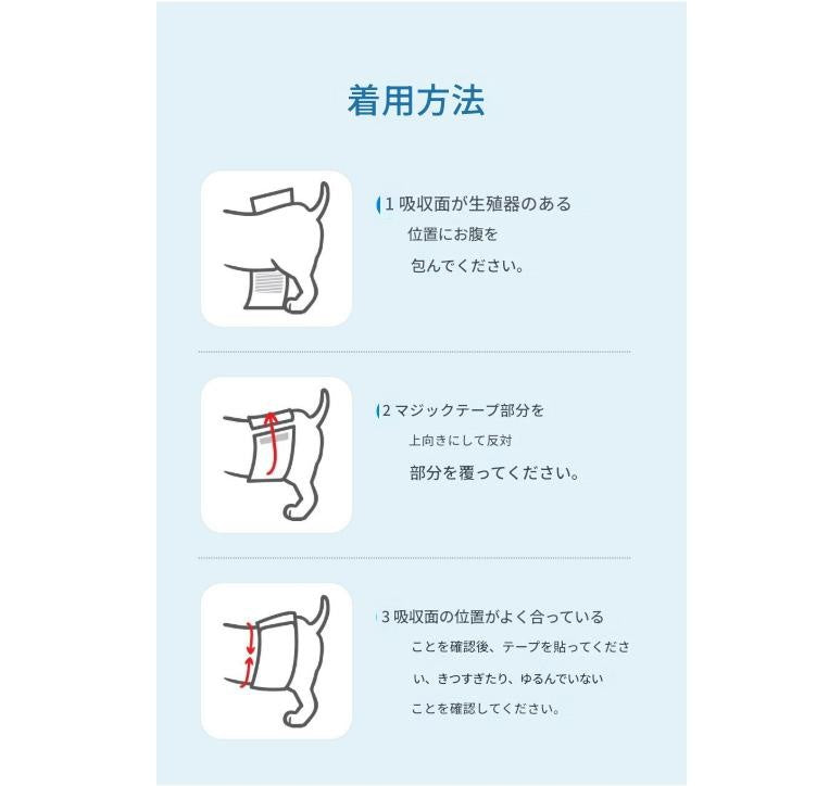 犬用おむつ男の子用／30枚入り・S/Mサイズ選択可／2重モレ防止構造＆おしっこサイン付き／伸縮バンドでしっかりフィット・肌にやさしいやわらか素材／外出や旅行時のマナー対策にも