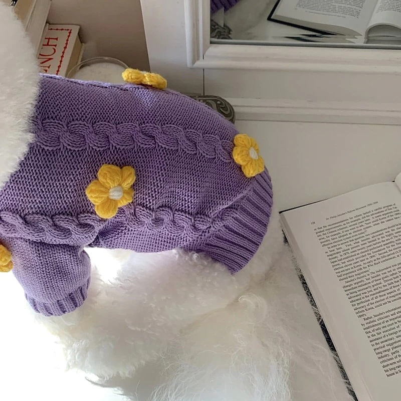 春と秋の犬服テディボーミペットのコキシナレビーベア愛らしい 犬猫服秋冬服 パープル セーター 可愛らしい 暖かい野球服 冬アウター