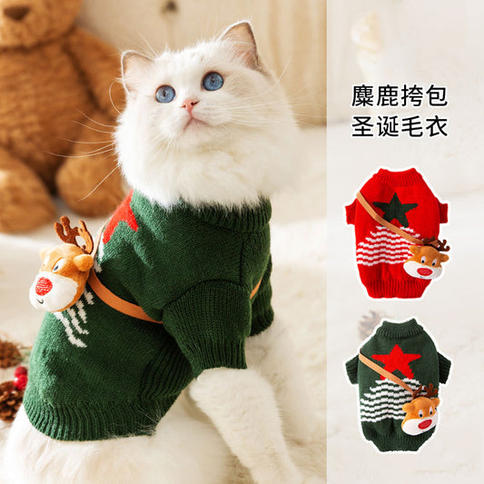 猫クリスマスお祭り秋冬ヘラジカクロスボディニットジャンパー犬暖かいハロウィンペット服
