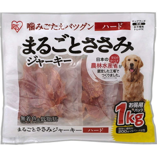 <a href="https://www.qoo10.jp/gmkt.inc/Search/brand.aspx?brandno=49458" target="_blank" class="title_brand" id="btn_brand" title="アイリスオーヤマ">アイリスオーヤマ</a>P-IJ-H1K まるごとささみジャーキーハード 1kg メーカー直送