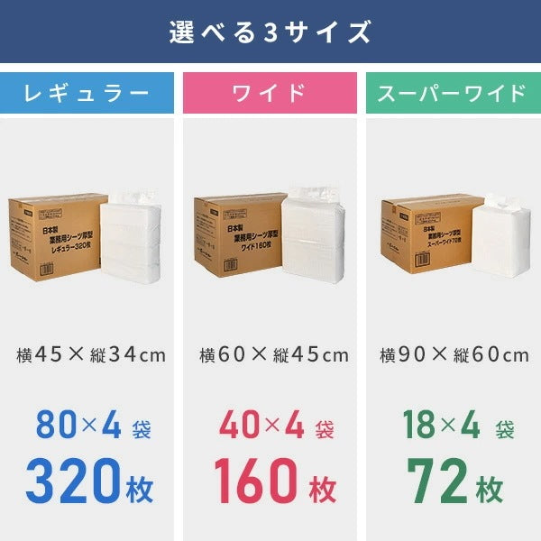 ペットシーツ 厚型 日本製高分子 業務用 レギュラー320枚/ワイド160枚/スーパーワイド72枚 319080/319081/319096