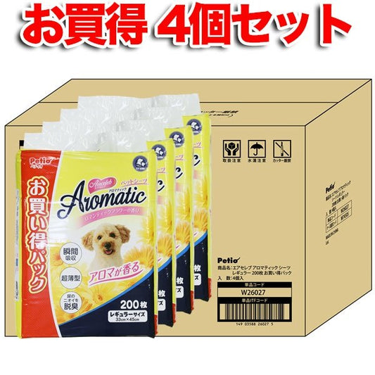 <a href="https://www.qoo10.jp/gmkt.inc/Search/brand.aspx?brandno=66334" target="_blank" class="title_brand" id="btn_brand" title="ペティオ">ペティオ</a>4個入り エアセレブアロマティックペットシーツ レギュラー 200枚 800枚 お買い得パック 高分