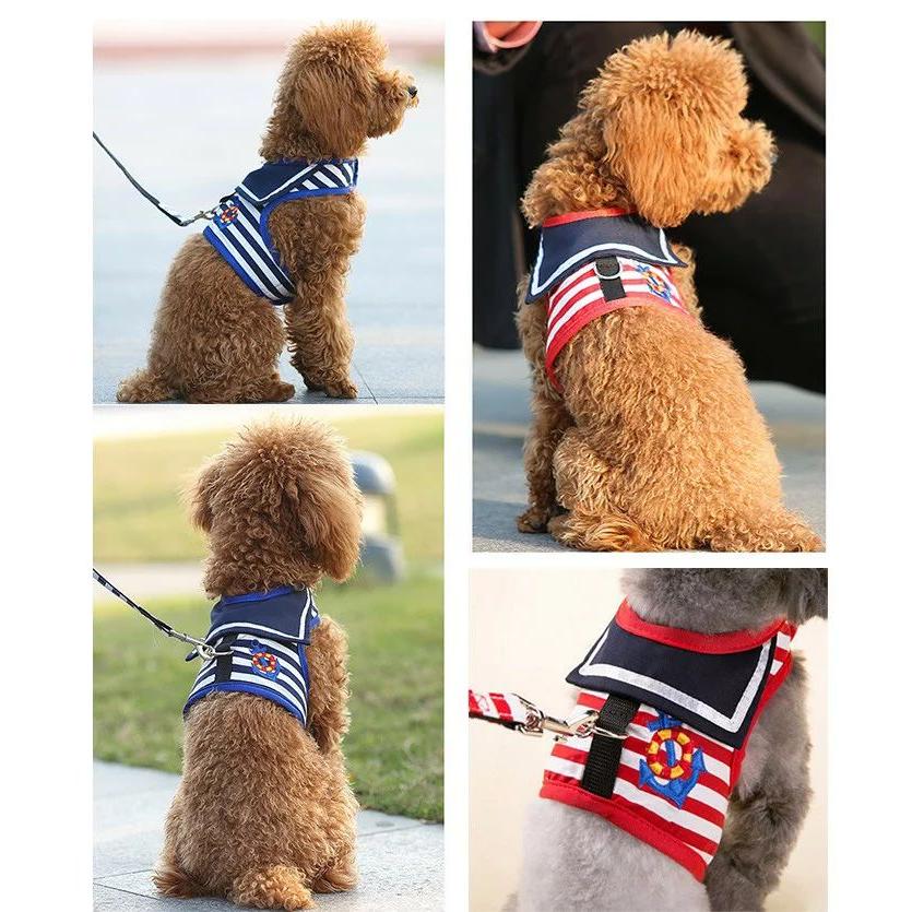 新商品プロモーション，数量限定 犬 猫 ハーネス リード付 ペット 服 セーラー マリン ボーダー 胴輪 キャット ドッグ メッシュ犬 猫