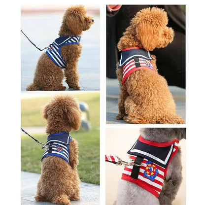 新商品プロモーション，数量限定 犬 猫 ハーネス リード付 ペット 服 セーラー マリン ボーダー 胴輪 キャット ドッグ メッシュ犬 猫