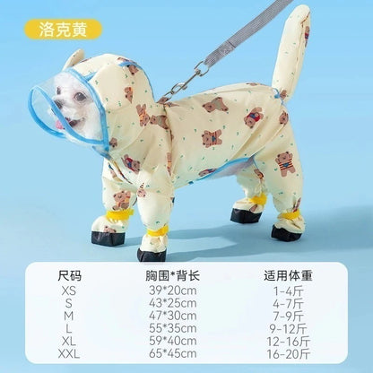 ペット服 牽引可能な子犬のレインコート防水ペット雨の日の服