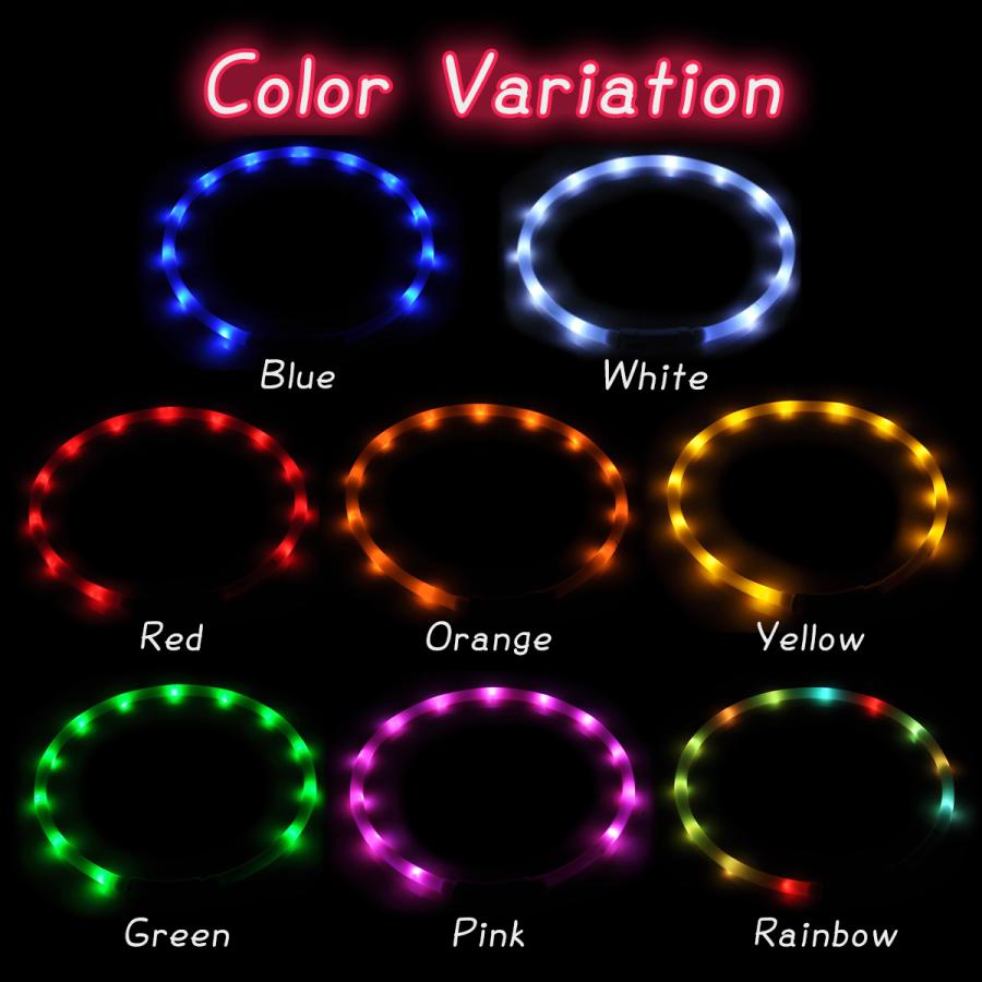 光る首輪 光る 充電式 散歩 首輪 LED おしゃれ 犬 夜 ペット レインボー 猫 USB ライト