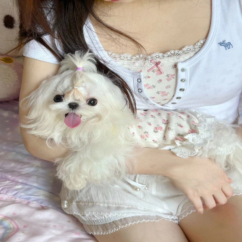 [犬 服]犬 洋服 ins人気商品 ペット服春夏新作レースホルターショート犬猫ホームウェア