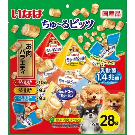 <a href="https://www.qoo10.jp/gmkt.inc/Search/brand.aspx?brandno=77771" target="_blank" class="title_brand" id="btn_brand" title="いなばペットフード">いなばペットフード</a>いなば ちゅ～るビッツ お肉バラエティ 12g28袋