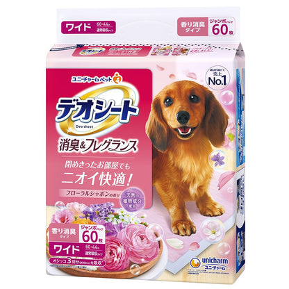 <a href="https://www.qoo10.jp/gmkt.inc/Search/brand.aspx?brandno=18151" target="_blank" class="title_brand" id="btn_brand" title="ユニ・チャーム">ユニ・チャーム</a>デオシート 消臭＆フレグランス フローラルシャボンの香り ワイド 60枚 犬用 ペット用品