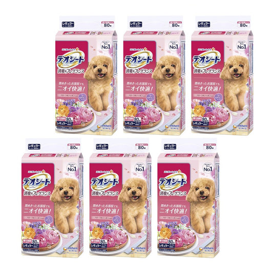 <a href="https://www.qoo10.jp/gmkt.inc/Search/brand.aspx?brandno=77536" target="_blank" class="title_brand" id="btn_brand" title="デオシート">デオシート</a>ペットシーツ　消臭＆フレグランス　フローラルシャボンの香り　レギュラー　８０枚X６　ＣＲＣ40―25―10―10―00