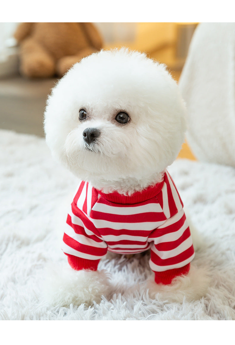 秋と秋 犬 簡単な しま模様 牽引可能な金 セーター着 カジュアル 両足 テディ 博美 ペットの服