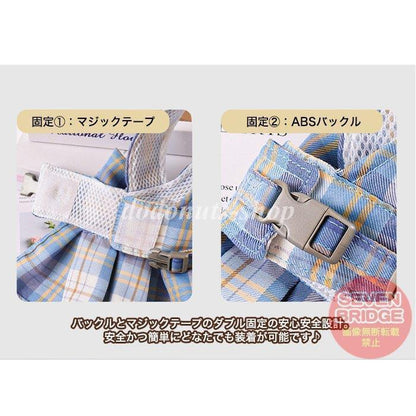 犬 ハーネス リード 付 リボン チェック ウェアハーネス ペット 服 ワンピース 胴輪 キャット ドッグ
