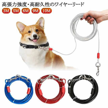 【早い者勝ちタイムセール】切れないリード ステンレス 大型犬 チューブ 犬用リード 錆びにくく リード 中型犬 犬の散歩 ワイヤー入り 切れないリード ワイヤーリード ドッグリード ロングリード 3M