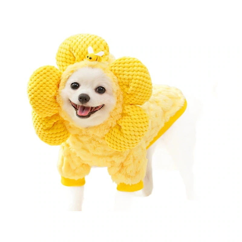 人気犬の服ペット秋冬服用品新作ひまわり帽子中綿入り