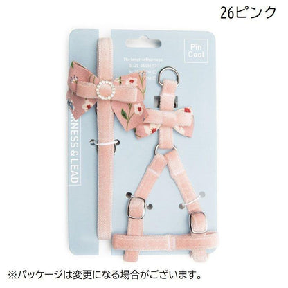 ハーネスリード2点セットペット用品犬用小型犬散歩ひも胴輪リボンドットストライプかわいいおしゃれガーリーおでかけ外出ペッ