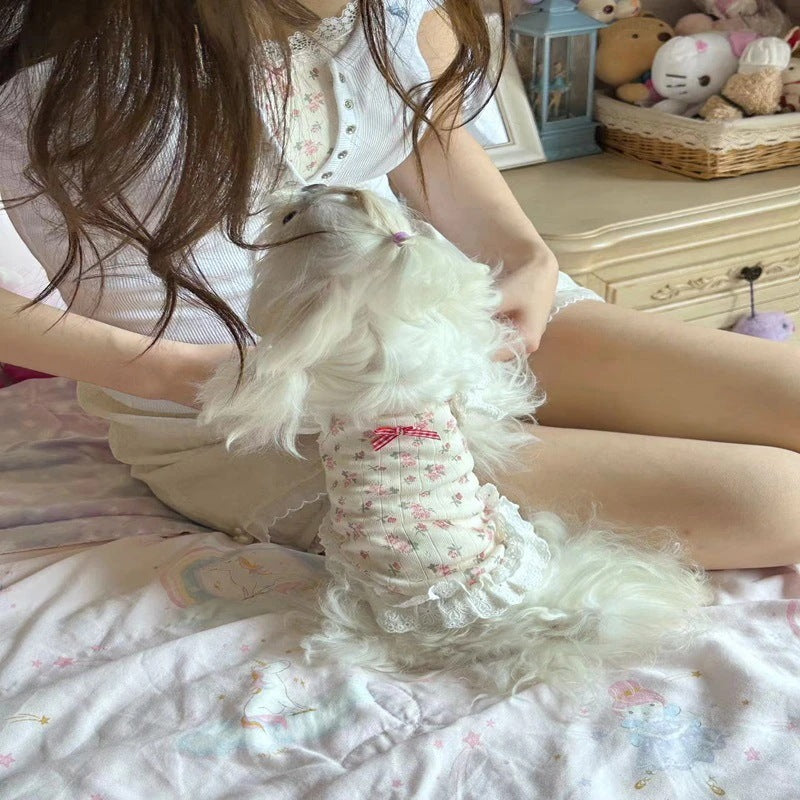 [犬 服]犬 洋服 ins人気商品 ペット服春夏新作レースホルターショート犬猫ホームウェア