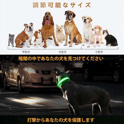 おしゃれ 犬用 大型犬 サイズ調節可能 夜 事故防止 小型犬 猫 明るい 光る USB充電式 送料無料 散歩 ペット用品 中型犬 首輪