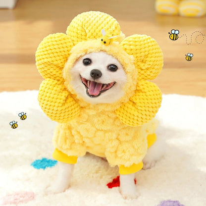 人気犬の服ペット秋冬服用品新作ひまわり帽子中綿入り