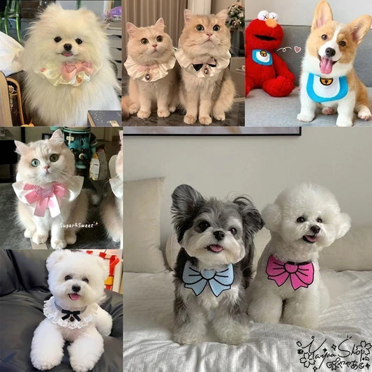 【3+1枚 / 5+2枚】超人気のインスタイルフラワービブ猫唾液タオル純粋な手作り犬用ビブペット織りネックスカーフ