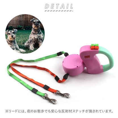 簡単操作 自動ツインリード 自動 2匹用 ワンタッチ 犬 通販 伸縮リード ペット用 ツインリード ペット 巻き取り 多頭用 伸縮 ストップ リード 繰り出し