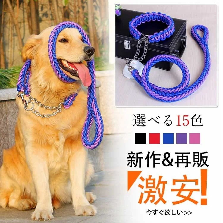 メガ割2025福袋-リードと首輪セット 犬 ドッグ リード 首輪 2点セット ドック用品 犬用 首輪 リード リードセッ837910