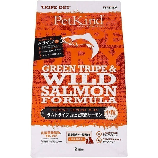 <a href="https://www.qoo10.jp/gmkt.inc/Search/brand.aspx?brandno=120567" target="_blank" class="title_brand" id="btn_brand" title="PetKind">PetKind</a>【人気商品】ドッグフード 犬 フード グリーントライプ＆ワイルドサーモン 小粒2.72kg ペットカインド (B)