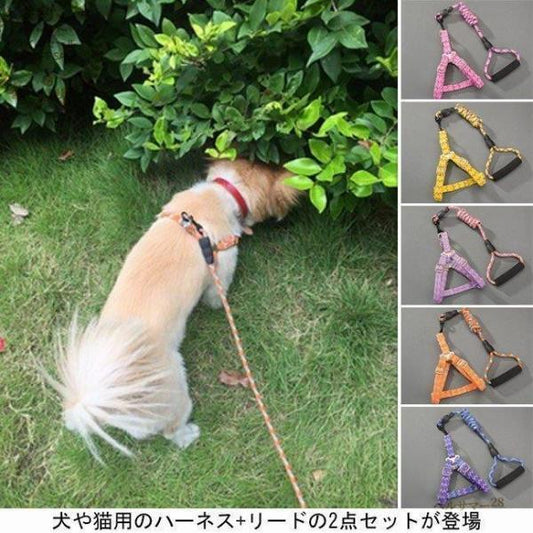 犬 ハーネス&amp リード ２点セット ペット用品 大型犬 小型犬 中型犬 ペットグッズ 犬用 猫用 胴輪 首輪 サイズ調整可