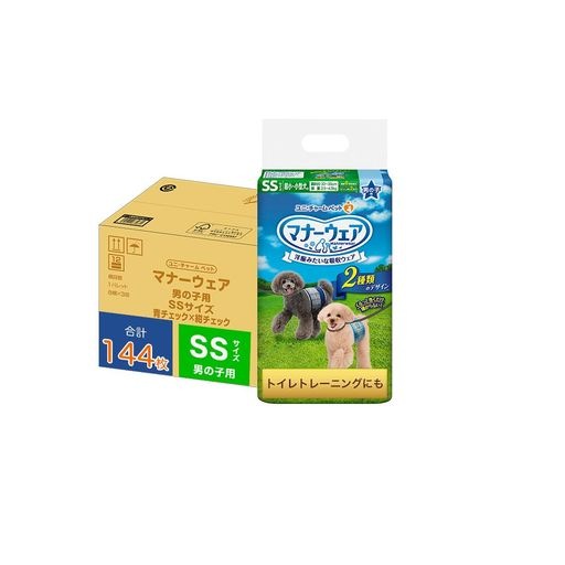 <a href="https://www.qoo10.jp/gmkt.inc/Search/brand.aspx?brandno=124379" target="_blank" class="title_brand" id="btn_brand" title="マナーウェア">マナーウェア</a>マナーウェア 男の子用 SS 144枚 超小型・小型犬用 青チェック・紺チェック [犬用紙おむつ]