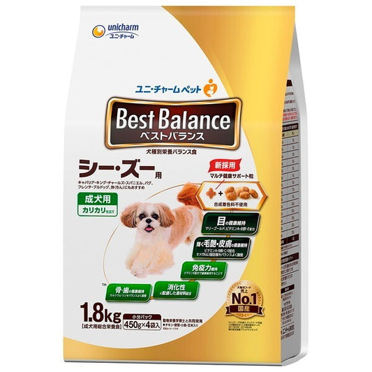 <a href="https://www.qoo10.jp/gmkt.inc/Search/brand.aspx?brandno=18151" target="_blank" class="title_brand" id="btn_brand" title="ユニ・チャーム">ユニ・チャーム</a>ベストバランス カリカリ仕立て シーズー用 1.8kg