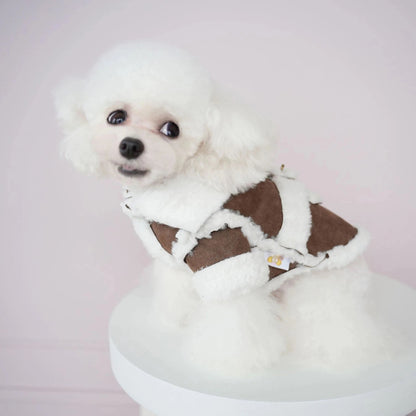 犬服新しいペットの服イミテーションスエードワンピースコットンコートソフト快適な冬のコートプードル二本足の服