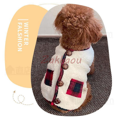 犬の服 可愛いマフラー付き 小中型犬服 両面 ボア チョッキ ボアベスト もこもこ犬ベスト ジャケット 重ね着 パーカー ドッグウェア ペット冬服 暖かい