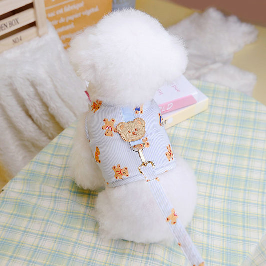 熊カップルペット猫テディ比熊犬服ベスト幼犬胸帯薄い夏牽引ロープ メガ割ワンピースパンツトートバッグ