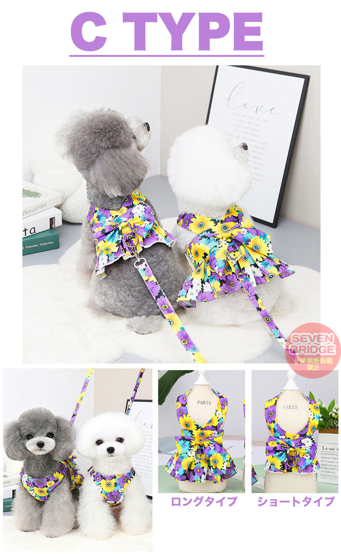 ドレス ドッグ リボン リード キャット ワンピース ウェアハーネス 服 胴輪 犬 ハーネス 付 ペット フラワー