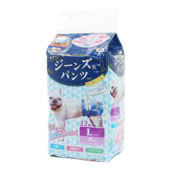 <a href="https://www.qoo10.jp/gmkt.inc/Search/brand.aspx?brandno=25753" target="_blank" class="title_brand" id="btn_brand" title="ドギーマン">ドギーマン</a>ジーンズ風パンツ L 12枚 [犬用マナーパンツ]
