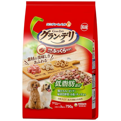 【即納】グラン・デリ グランデリ ドッグフード ソフト ふっくら仕立て 低脂肪 鶏ささみ・ビーフ・緑黄色野菜・小魚・チーズ・角切りビーフ粒入り 750g 国産 ユニチャーム