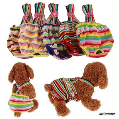 新品入荷 犬用サニタリーパンツ マナーパンツ ドッグウェア ペット用品 生理パンツ ボーダー 花 フラワー かわいい カラフル レース レインボー