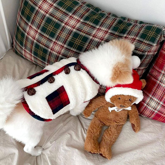 犬の服 可愛いマフラー付き 小中型犬服 両面 ボア チョッキ ボアベスト もこもこ犬ベスト ジャケット 重ね着 パーカー ドッグウェア ペット冬服 暖かい