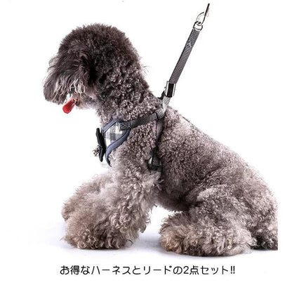 新商品プロモーション，数量限定 犬 猫 ハーネス リード付 ペット 服 リボン チェック 蝶ネクタイ 胴輪 キャット ドッグ メッシュ犬 猫