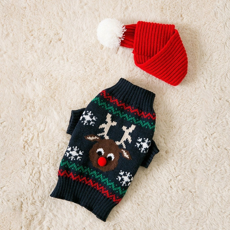 ペット服 新しいクリスマスエルクセーターマフラーセットペット服