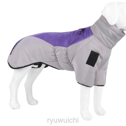 ドッグウェア 背中開き 中綿 コート 配色 中型犬 大型犬 向け 犬服 ダウン ジャケット ハイネック ハーネス 秋 冬 3XL 防寒